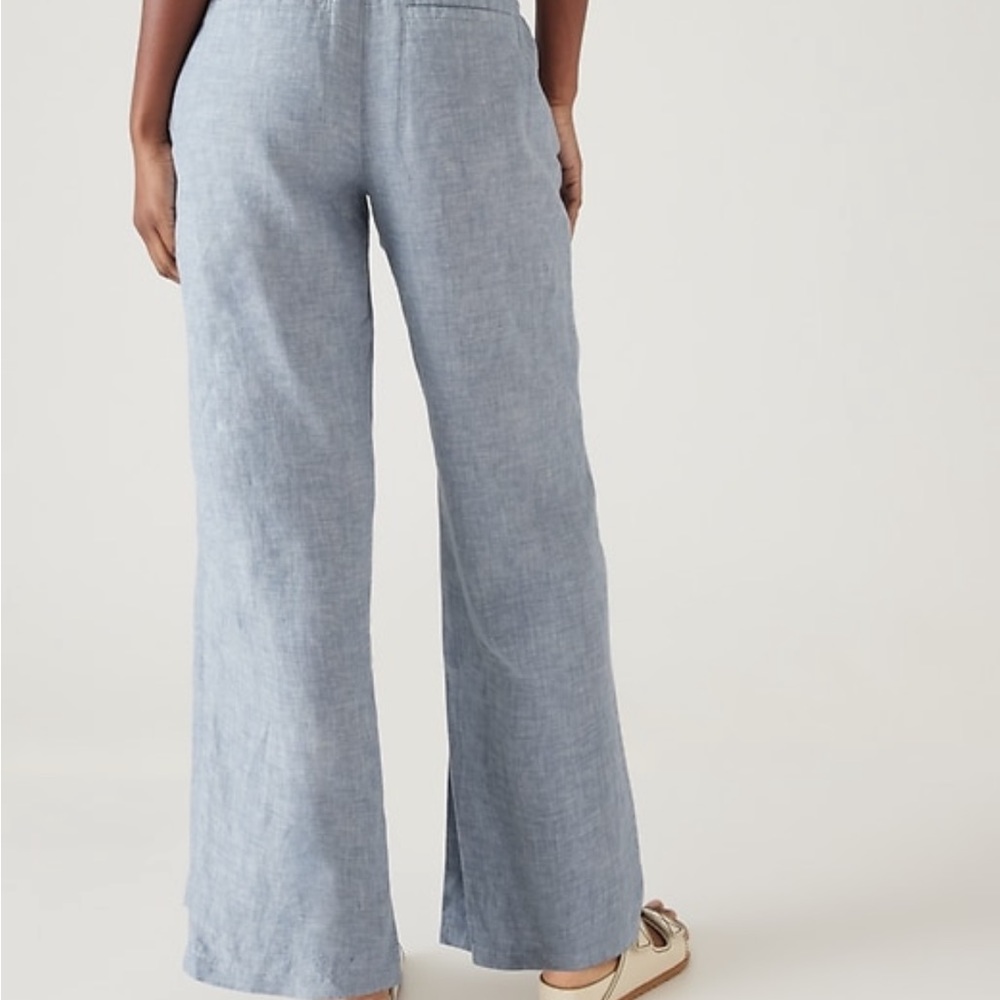 Athleta Light Blue Wide Leg Linen-Blend Pants - Picture 3 of 4